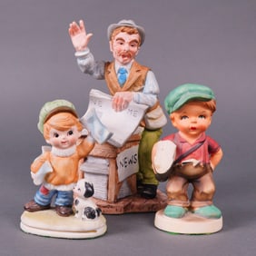 Three Mid-to-Late 20th Century Painted Ceramic News Vendor and Newsboy
