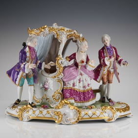 Unterweissbach Dresden Porcelain Group , Noblewoman Exiting Carriage