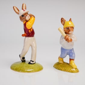 A Pair of Royal Doulton Bunnykins Sports Figurines, Home Run and Golfer