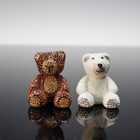 2pc Crystal-Encrusted Teddy Bear Figurines