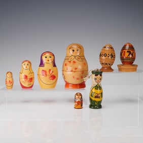 5pc Russian Matryoshka Dolls & Folk Art