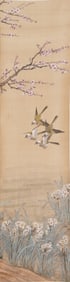 Chinese Ink and Watercolor on Paper Flower & Bird Hanging Scroll
