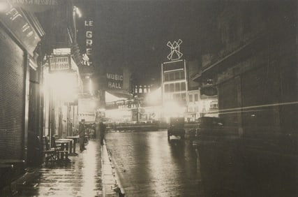 French Gelatin Silver Print Paris 1925 Night Scene Rue Fontaine