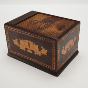 Inlaid Wood Roll-Top Marquetry Cigarette Dispenser