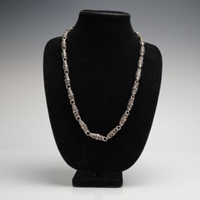 Ornate Filigree Barrel Link Chain Necklace with Dual Lobster Clasps