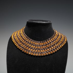 Sherman Vintage Amber and Cognac Rhinestone Collar Necklace