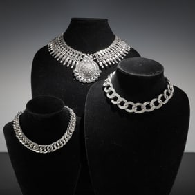 A Trio of ALDO and Silver-Tone Statement Costume Necklaces