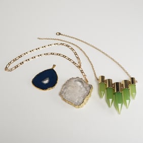 A Trio of Contemporary Raw Stone Necklaces and Pendant