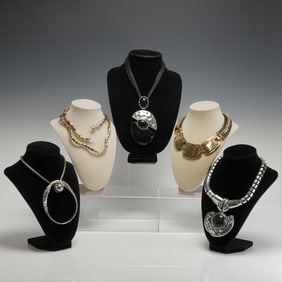 A Collection of Five Statement Costume Jewelry Necklaces and Chokers
