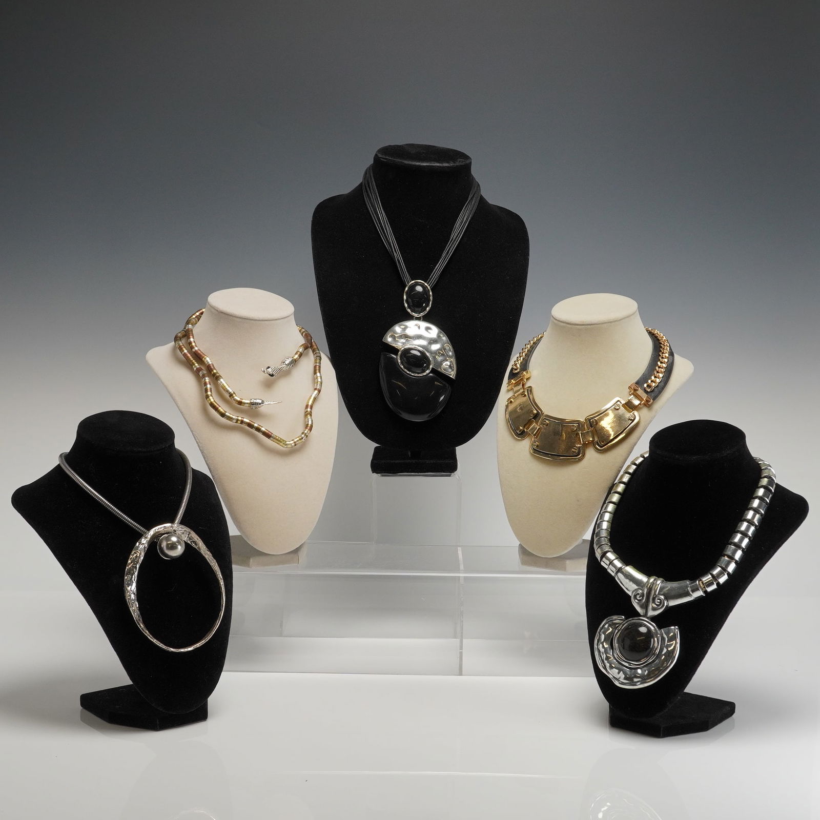 A Collection of Five Statement Costume Jewelry Necklaces and Chokers (1 of 5)
