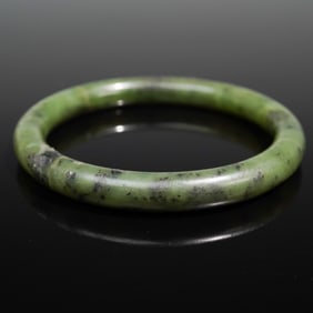 Polished Nephrite Jade Bangle Bracelet in Rich Green Tones