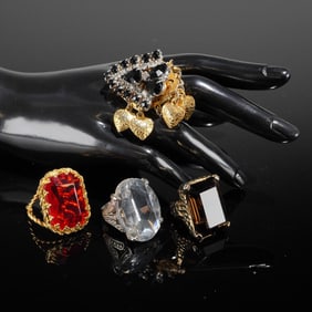 A Collection of 4 Statement Costume Rings with Imitation Stones