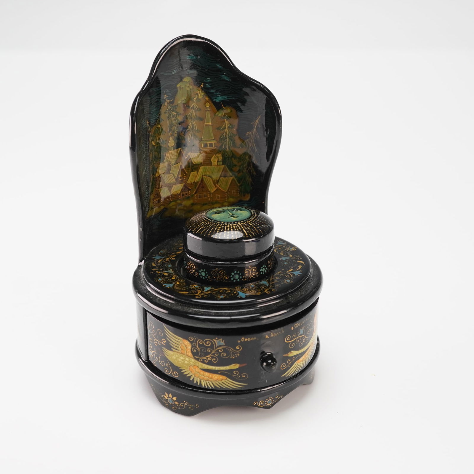 Russian Kholui Lacquer Miniature Chair-Form Box by V. Pochinina (1 of 5)