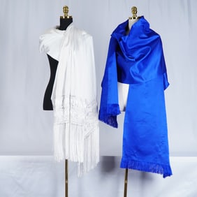 2pc Satin and Fringe Edged Long Wraps