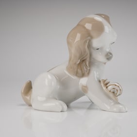 Lladro Glazed Porcelain Dog and Snail Figurine