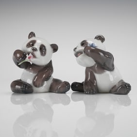 A Pair of Lladro Porcelain Panda Figurines