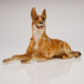 Hutschenreuther Porcelain Figurine of a Recumbent German Shepherd Dog