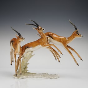 Hutschenreuther Selb Porcelain Group of Three Gazelles by Gunther Granget
