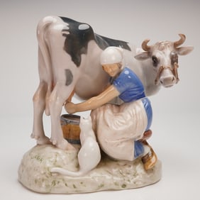 Bing & Groondahl Porcelain Figurine Model 2017 Milkmaid and Cow