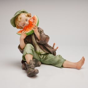 Giuseppe Cappe Italian Porcelain Figurine Boy Eating Watermelon