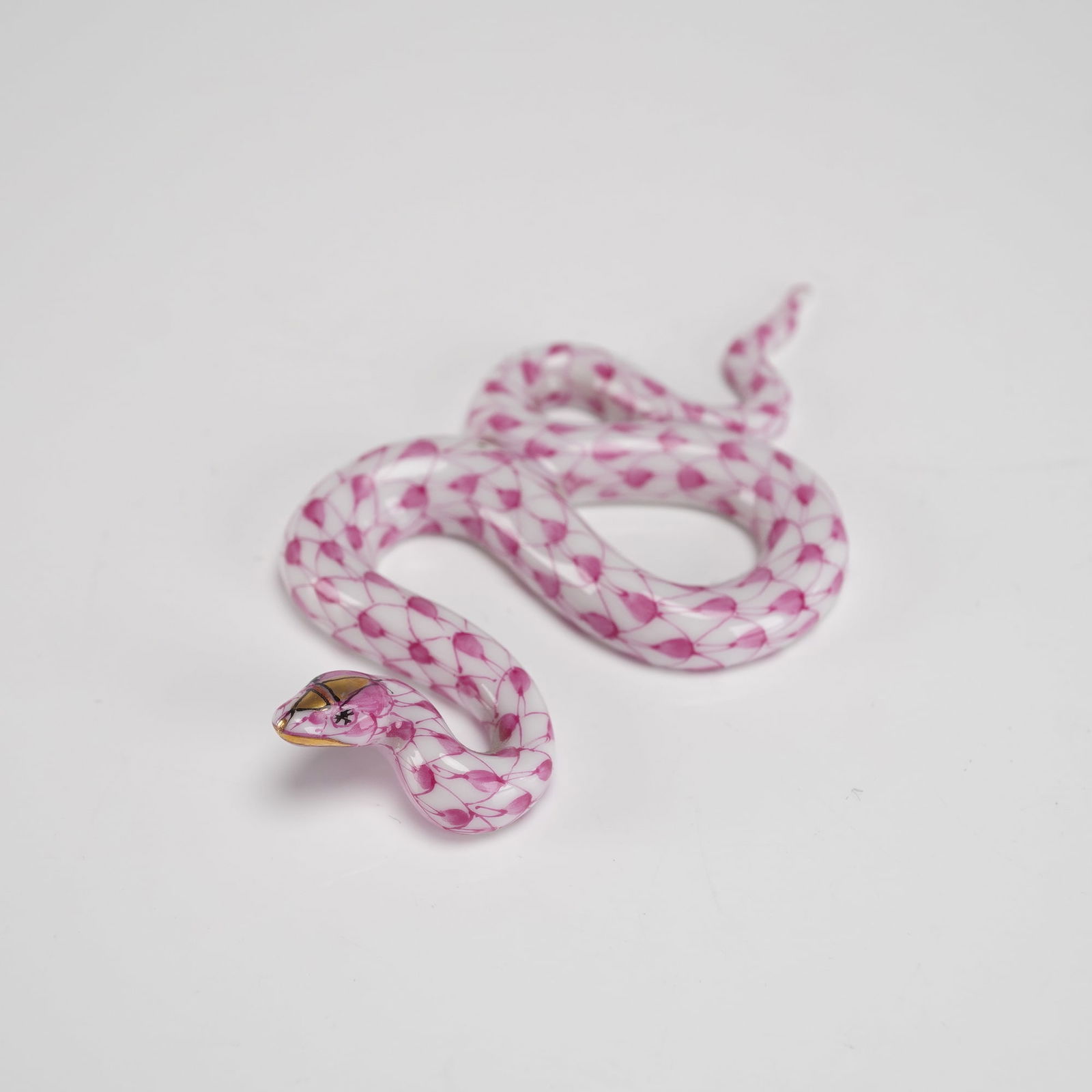 Herend Porcelain Snake Figurine Pink Fishnet Pattern (1 of 4)