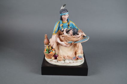 Cybis Porc. Sculpture of a Native American Woman & Infant, Marked #175