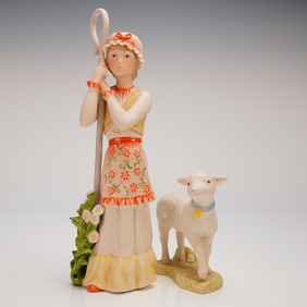 2pc Cybis Porcelain Figurine Little Bo Peep and Lamb Mandy