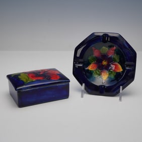 2pc Moorcroft Pottery Lidded Box and Ashtray