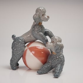 Lladro Playful Dogs Poodles Figurine Model 1258