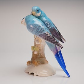 Hutschenreuther Porcelain Figurine of Two Budgerigars by K. Tutter