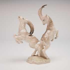 Hutschenreuther Selb Porcelain Group Rearing Ibex, K. Tutter