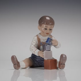 Dahl Jensen Porcelain Figurine Boy Stacking Blocks Model 1167