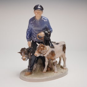 Royal Copenhagen Figurine Model 1858 Boy with Calves, Thomsen