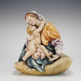 Antonio Borsato Italian Polychrome Ceramic Mother and Child Figurine