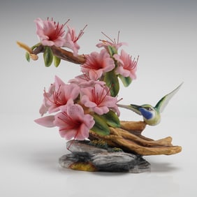 Boehm Porcelain Blue Throated Hummingbird w/ Azalea Fig., No. 211