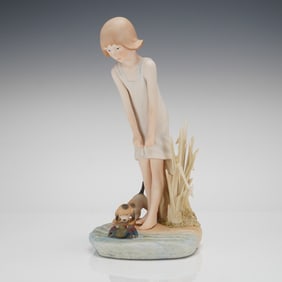 Cybis Porcelain Figurine Kara Girl at Beach with Crab and Dog