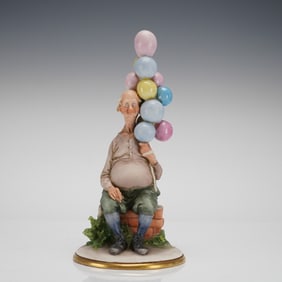 Capodimonte Porcelain Figurine of a Man with Balloons Signed G. Cappe