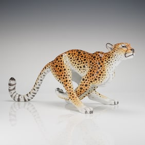 Herend Hand Painted Porcelain Figurine of a Running Cheetah (Guepard)