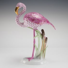 Herend Porcelain Flamingo Figurine, Pink Fishnet