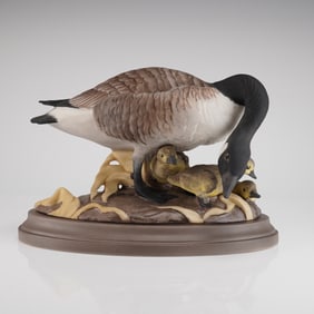 Boehm Porcelain Canada Goose and Goslings Figurine Model 405 with Base