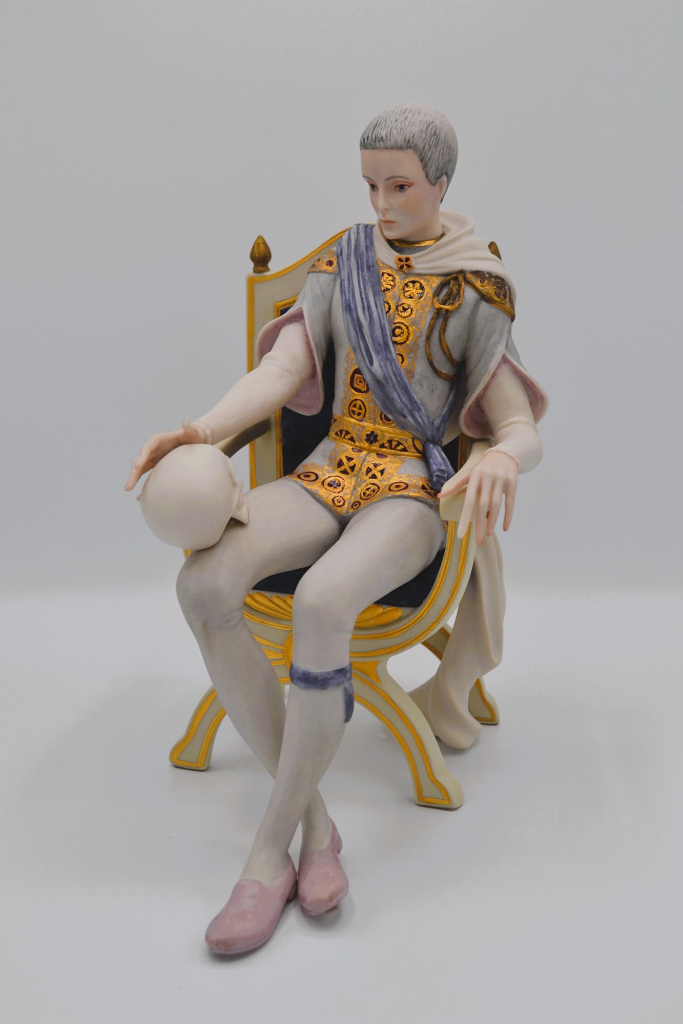 Cybis Porcelain Hamlet Sculpture, 1965: Bisque Porcelain Decorated, hand created, hand painted by the Artisans of the Cybis Studio in Trenton, NJ, USA. Featuring the Figurine of "Hamlet" from the Portraits in Porcelain Collection. Hallmark: