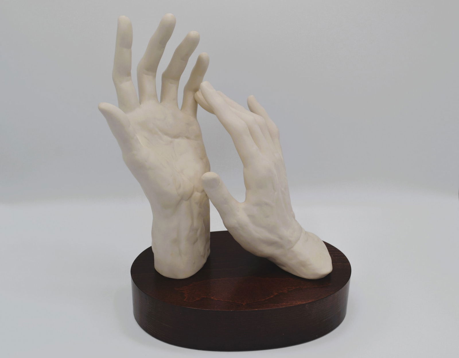 Cybis Porcelain Conductors Hands Sculpture, The Mastro On Wood Base, 1967: Bisque Porcelain Decorated, hand created, hand painted by the Artisans of the Cybis Studios in Trenton, NJ, USA. Featuring the Sculpture the "Conductors Hands, The Mastro." Hallmark: 455. Issued: 1967