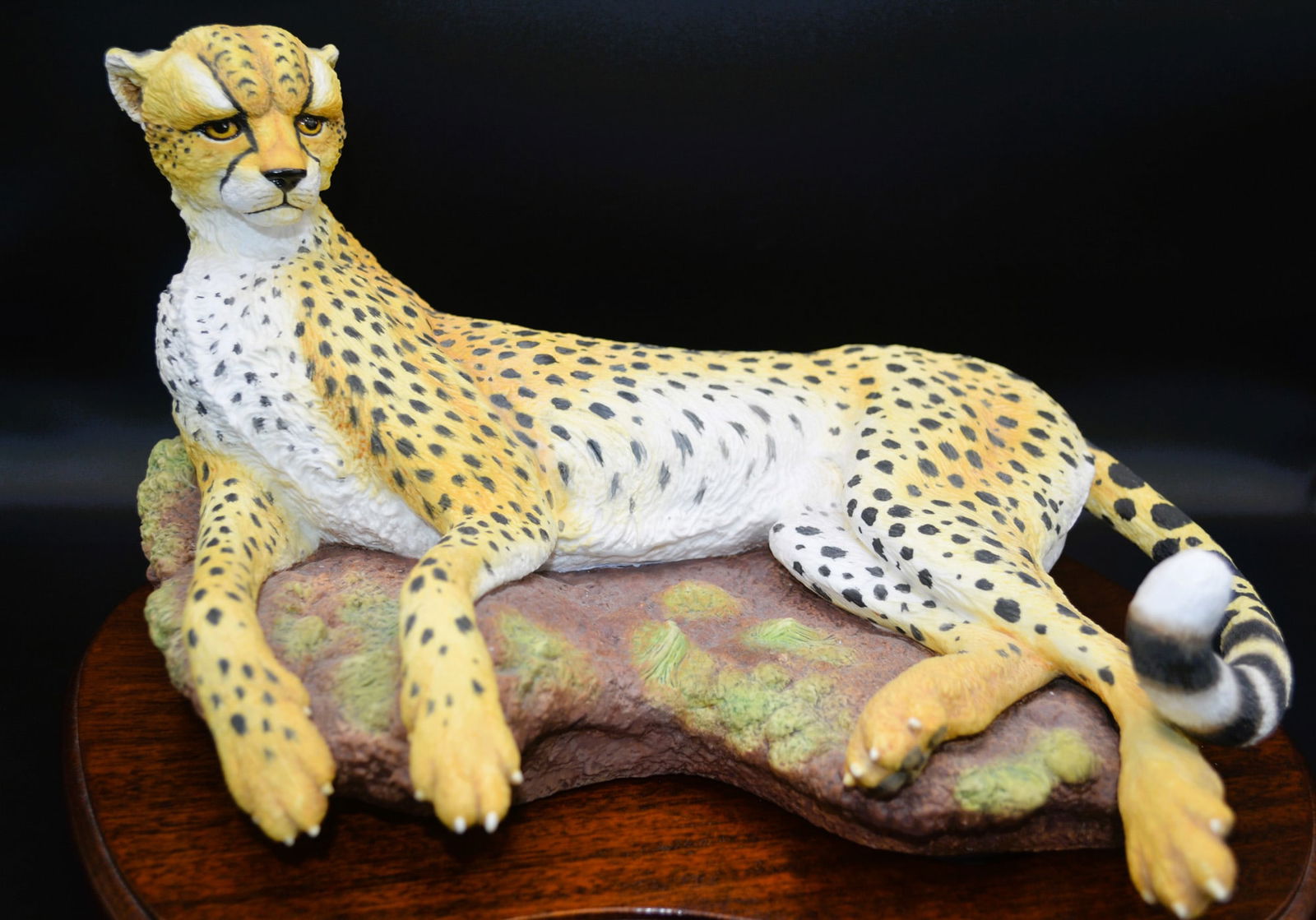 Connoisseur Porcelain Serengeti II Cheetah Sculpture Prototype AP: English Fine Bone China Decorated, hand-created, hand-painted, with exquisite detail maintained through the dedication of each artist of Connoisseur Porcelain Studios of England, UK. Recognized as som