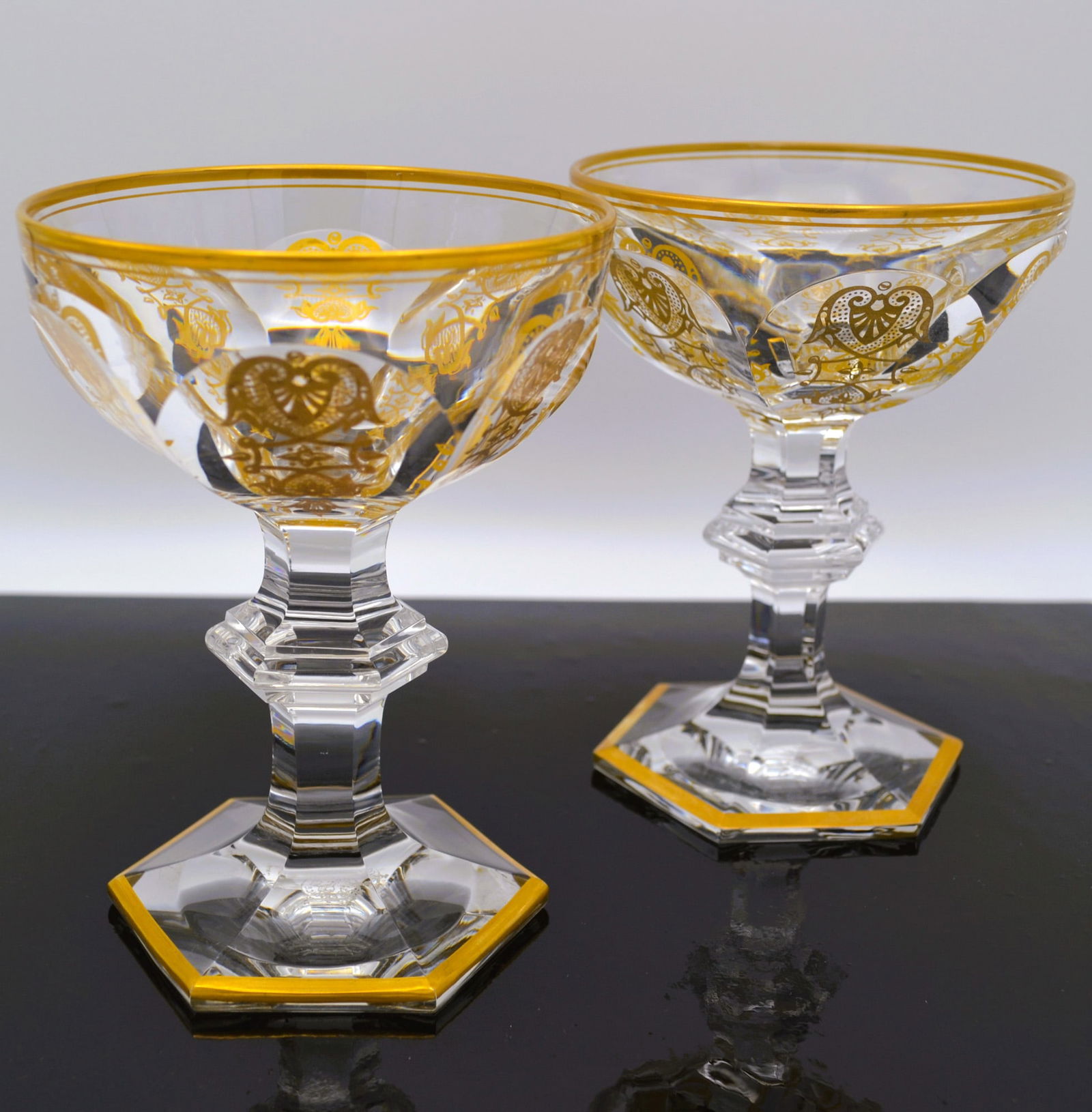 2 Baccarat Crystal Champagne/Sherbert Harcourt Empire Gold Etch Vintage (1 of 3)