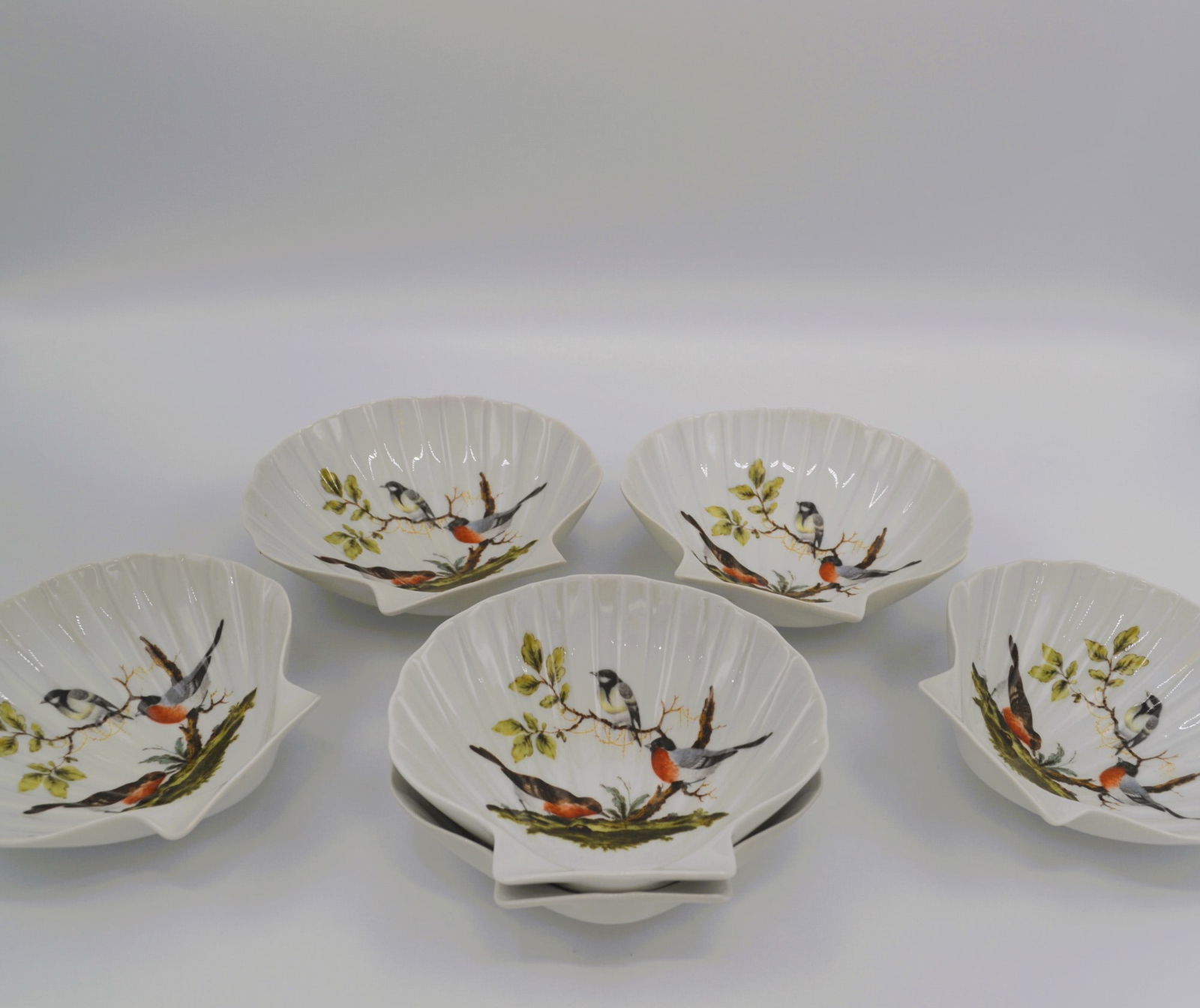 6Pc Limoges Porcelain Bird Pattern Shell Dishes, Vintage (1 of 4)