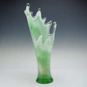 Murano Green and White Art Glass Vase