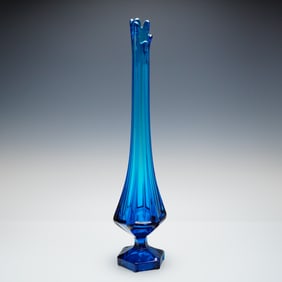 Large Viking Glass Bluenique Ribbed Swung Vase