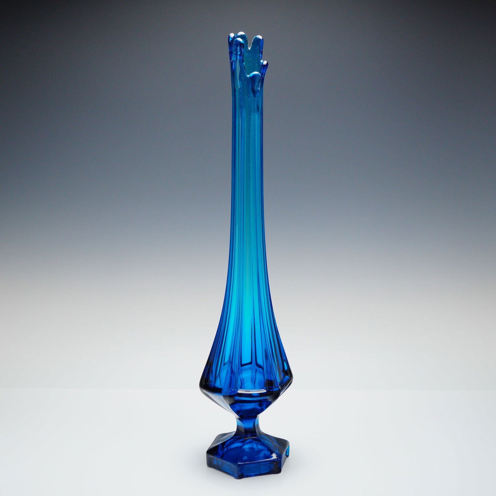 Large Viking Glass Bluenique Ribbed Swung Vase (1 of 4)