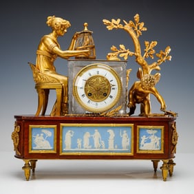 Wedgwood Mounted Figural Mahogany Mantel Clock