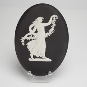 Wedgwood Black Jasperware Dancing Hours Motif Oval Plaque